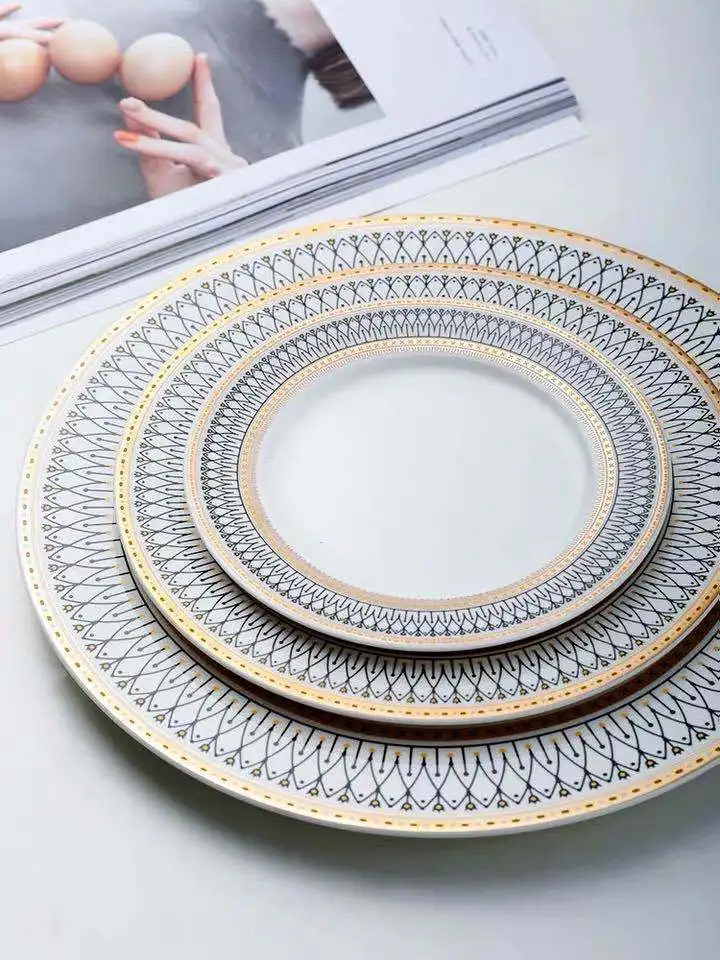 Nordic Luxury Dinner Plates Set, Rice Bowl, Soup Plate, Serving Cake Dessert Plate, Decorative Dinnerware for Wedding Party