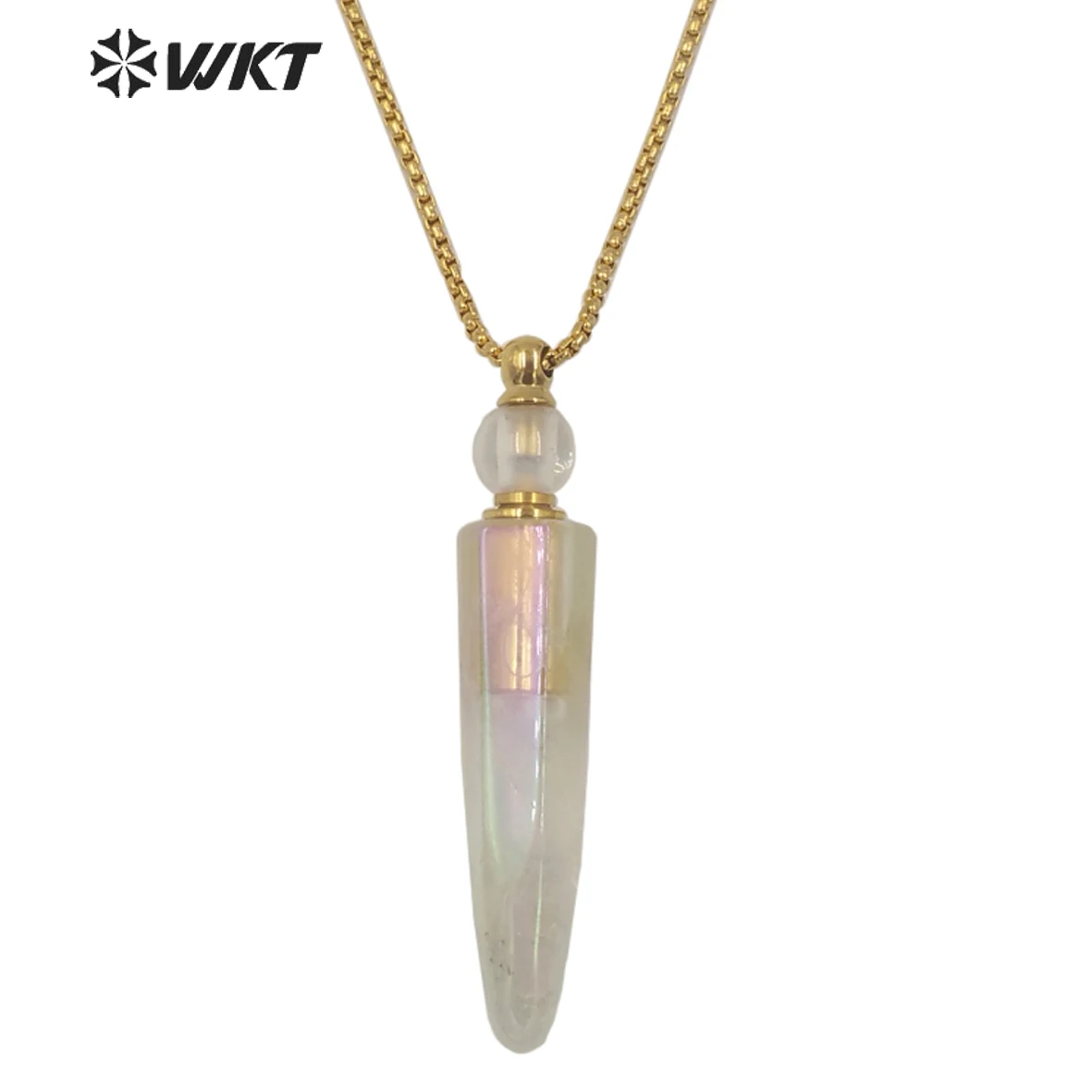 WT-N1258 WKT Trendy Long Shape Stone Point Aura Spirit Quartz Necklace Charming Crystal Quartz Perfume Bottle Necklace 24inch