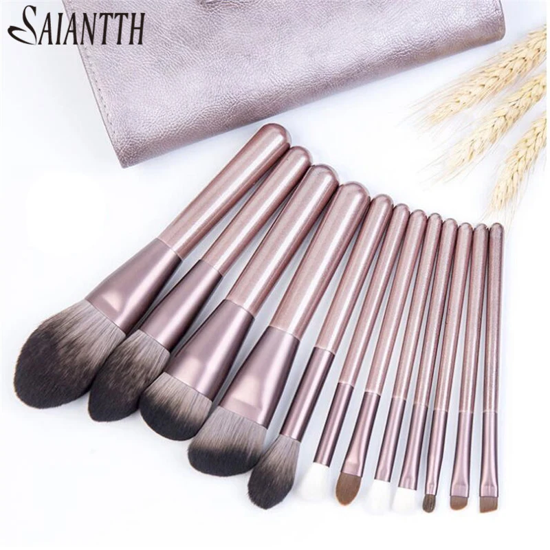 

SAIANTTH 12pcs Grapes Makeup Brushes Set Microcrystalline Silk Cosmetic Bag Foundation Concealer Blush Shading Eyeshadow Beauty