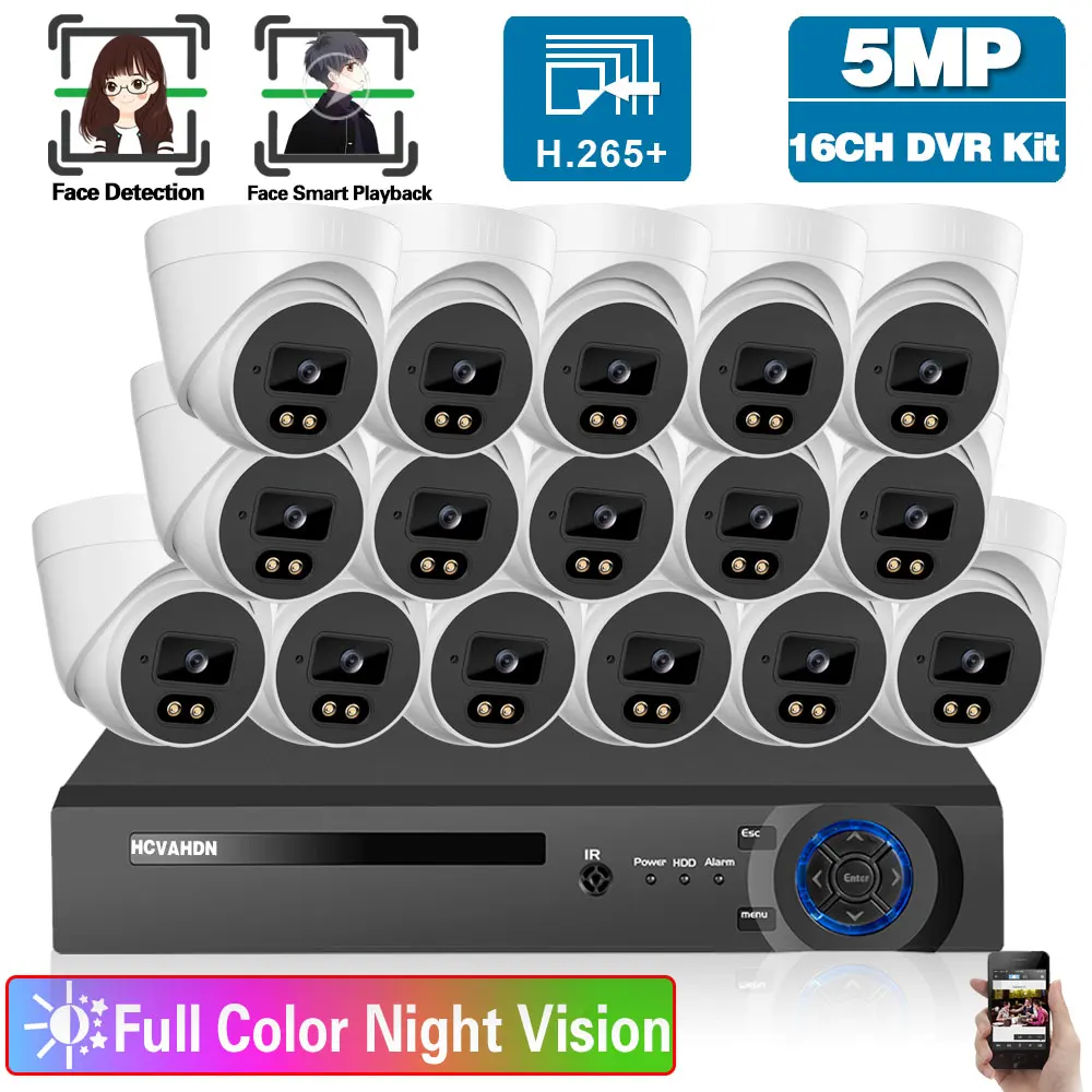 

CCTV Monitoring Camera System 5MP 16CH DVR Kit Full Color Night Vision Indoor Home Security Video Surveillance Camera System Kit