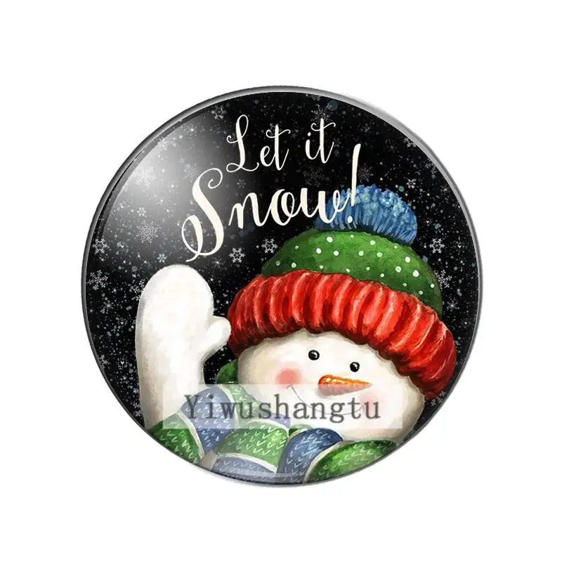 Cartoon snowman merry christmas art painting 12mm/20mm/25mm/30mm Round photo glass cabochon demo flat back Making findings