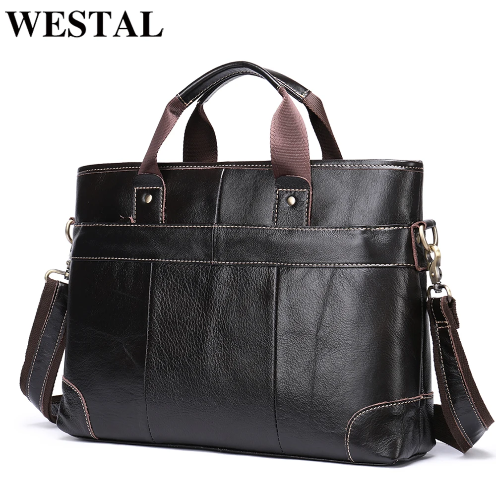 

WESTAL Men's Leather Bag Men's Briefcases Genuine Leather Laptop Bag 14 Shoulder Messenger Bags for Men Totes Bags for Document