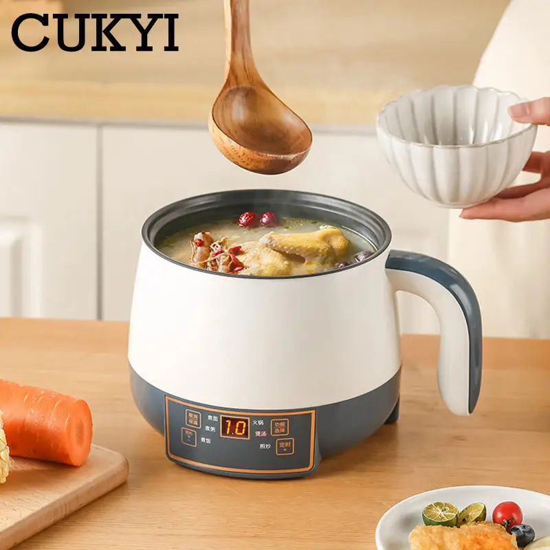 CUKYI Electric Stir Fry garnek do gotowania Multicooker domowy dormitorium makaron kocioł Hotpot parowar Insluation rezerwacja