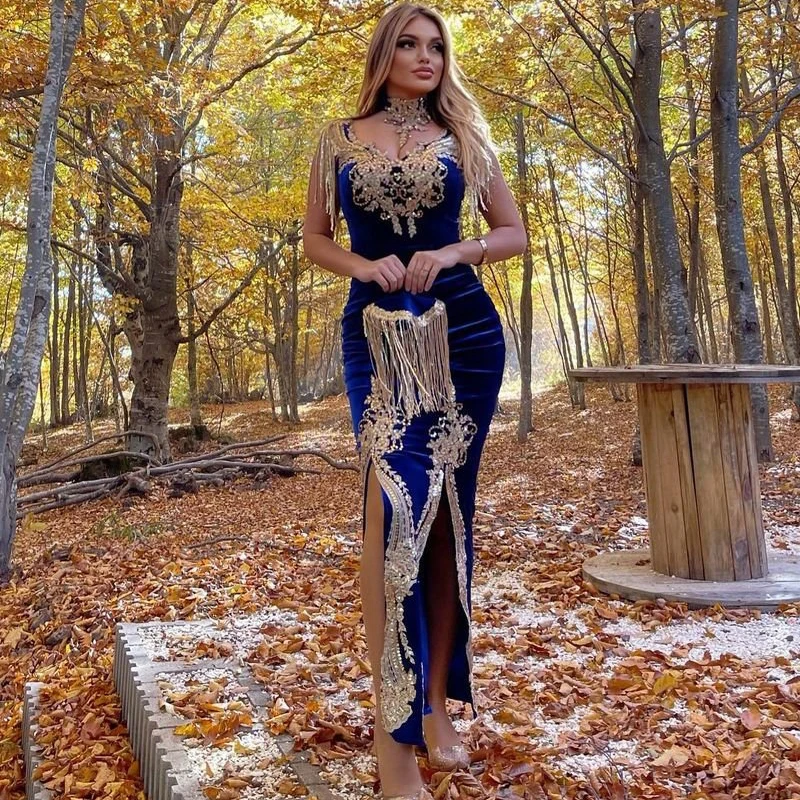 Eightale Karakou Algerien Arabic Evening Dresses Customized Velvet Caftan Prom Gowns Kaftan Mermaid Embroidery Party Dress