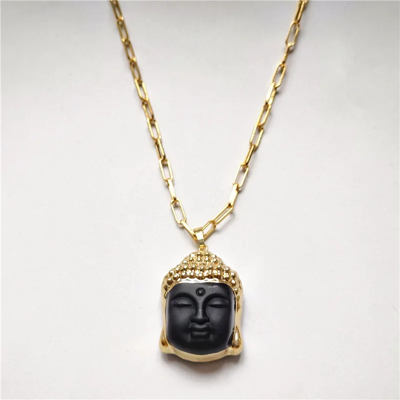 FUWO Wholesale 5 Pcs Synthetic Crystal Maitreya Buddha Necklace,Golden Plated Lucky Amulet Fortune Jewelry For Women NC105