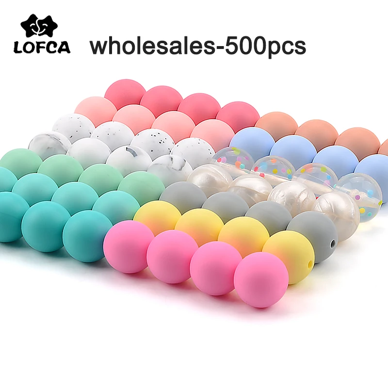 

LOFCA 500pcs 9mm/12mm/15mm Silicone beads Teether Beads BPA Free Food Grade Baby Teether DIY Chewable Colorful Teething