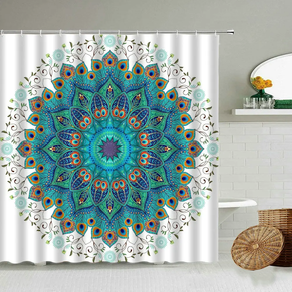 Bohemian Mandala Pattern Pink Purple Shower Curtain White Background Home Bathroom Waterproof Screen Bathtub Accessories Gift