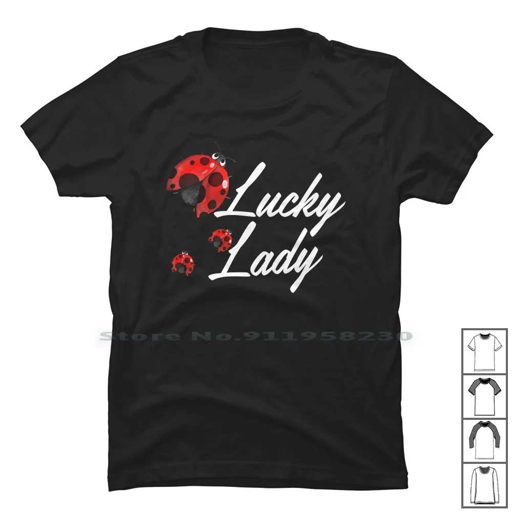 Lucky Lady For Dark T Shirt 100% Cotton Lucky Clover Lady Liberty Lucky Charm Lucky Guy Ladybird Clover Nature Insect Charm