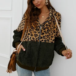 Women's Leopard Print Hooded Jacket, Patchwork Sweater, Zipper Pocket, Ladies Fashion, Large Size, 5XL, 6XL, 7XL, 8XL, New