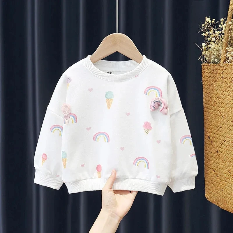 Girls T-shirt Spring and Autumn New Children\'s Fashion Outer Wear Long Sleeve T-shirt Top Cotton Girl Baby Round Neck Top