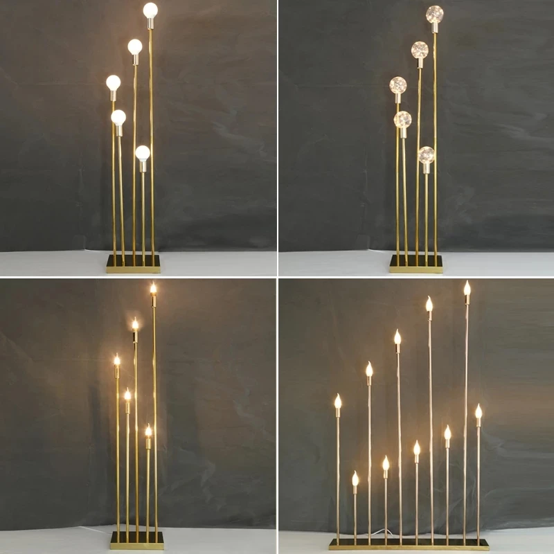 Golden Reed Lights Wedding Props Christmas Party Home Decoration Tall Electronic Candlestick