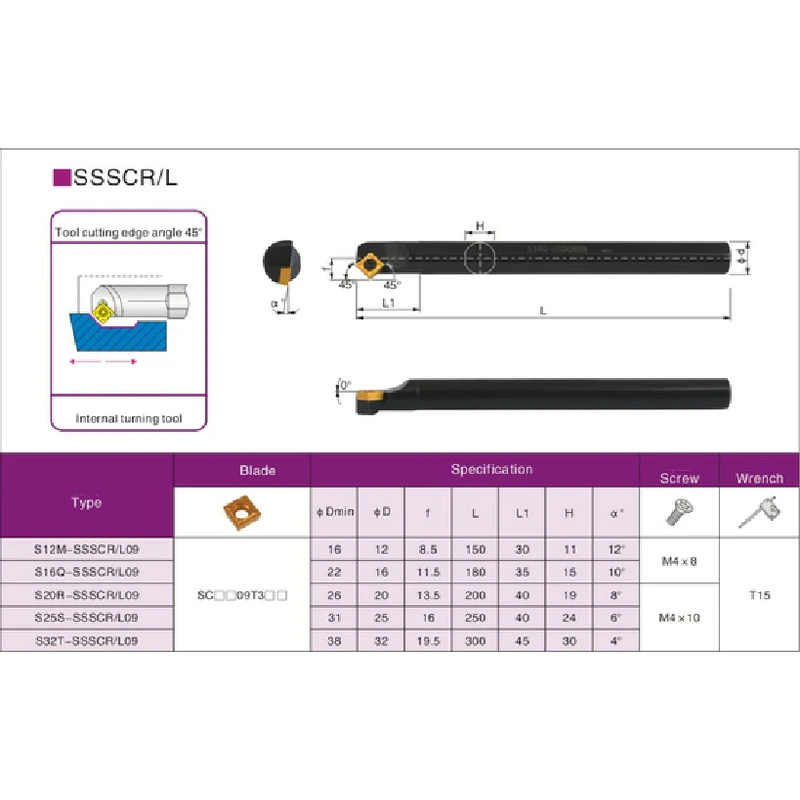 عالية Quality1PC S12M-SSSCR09 S16Q-SSSCR09 S20R-SSSCR09 S25S-SSSCR09 CNC الداخلية أداة حامل معدن عمود تخريم