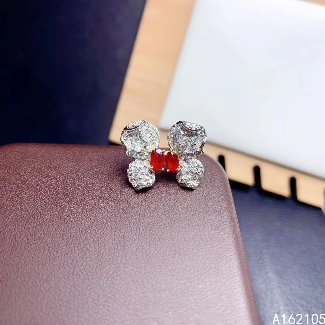 

Fine Jewelry 925 Pure Silver Natural Ruby Girl Trendy Butterfly Gemstone Earrings Ear Stud Got Engaged Marry Party Birthday