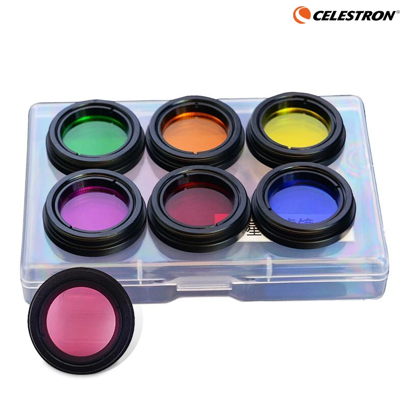 1.25inch Color Astro Filters Set (7 Pieces) for Astronomical Telescopes Ocular Lens Planets Nebula Filter SkyGlow