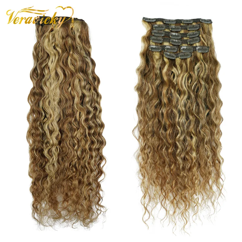 Veravicky 140G 160G 10P One Set Piano Color Natural Curly Clip In Extensions  Machine Made Remy Human Hair Head Clip ins