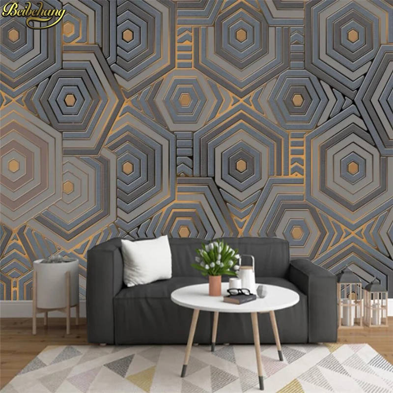 Beibehang personalizado 3d papel de parede mural moderno e minimalista abstrato geométrico linhas douradas retro luz luxo fundo