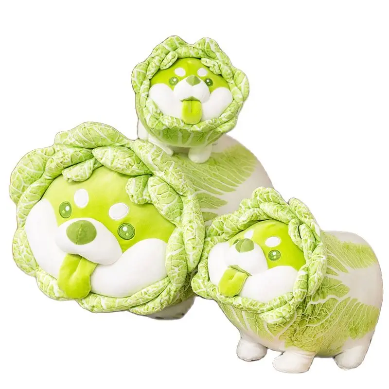 Cute Vegetable Fairy Plush Toys Japanese Cabbage Dog Fluffy Soft Shiba Inu Pillow Stuffed Animals Doll for Kids Baby Girls Gifts