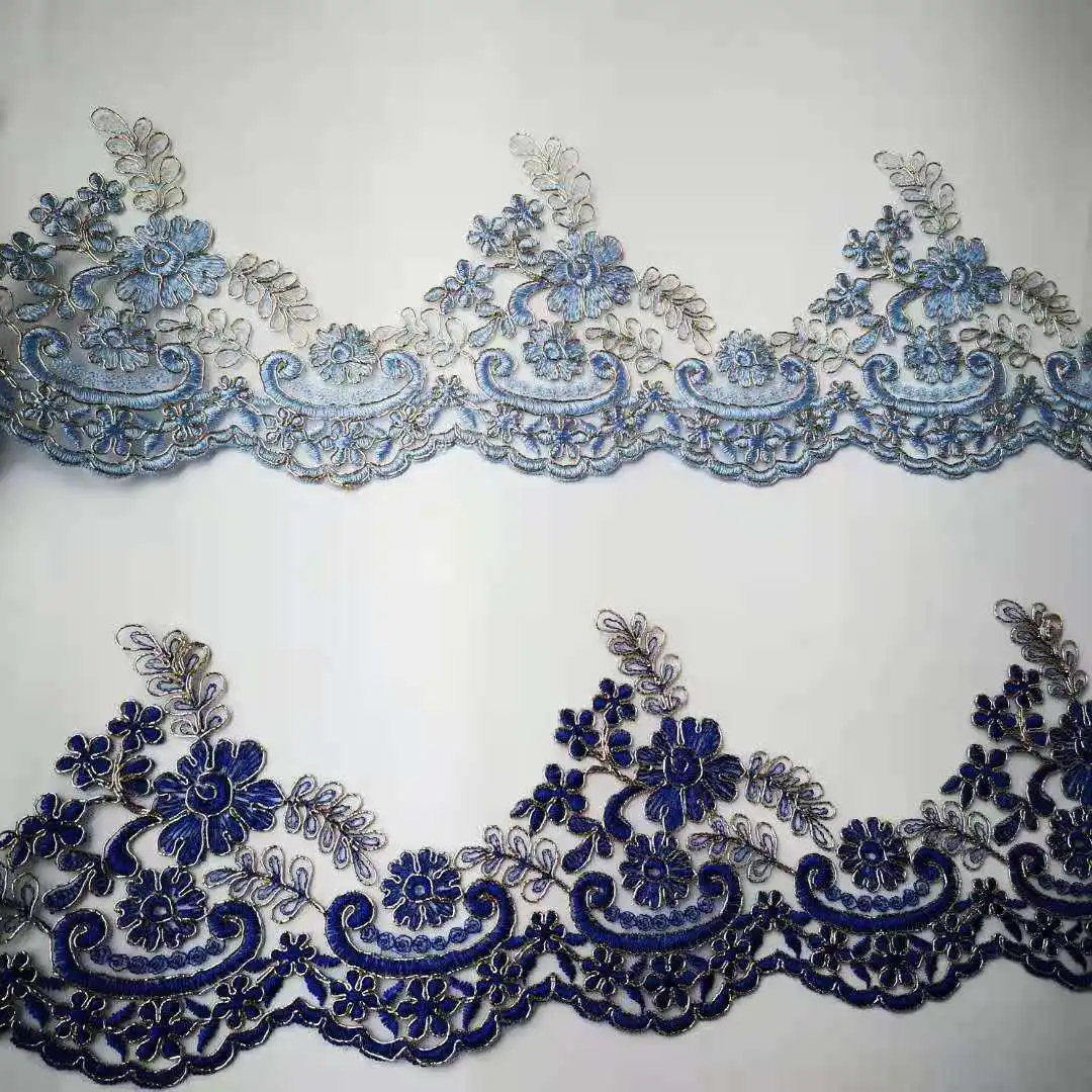 2 metri 15cm di larghezza cielo blu zaffiro bordo poliestere ricamo pizzo per abito da sposa abito Costume Design nastro di pizzo