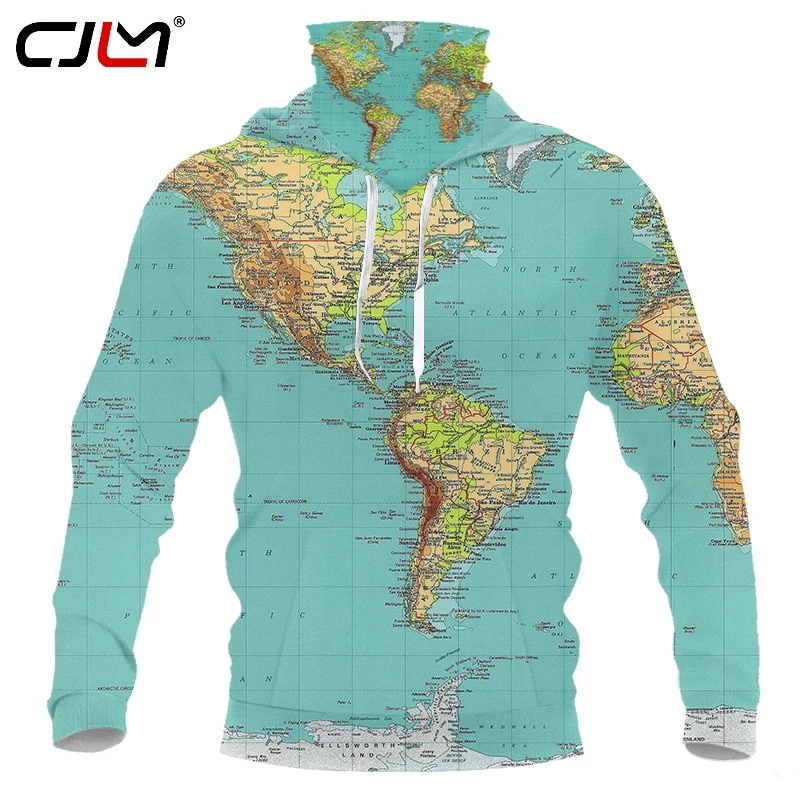 

CJLM Men's Exercise Hoody Coat Mens Mask Map Pullover Long Sleeve Hooded Street Style Tops Hoodies Pattern Custom