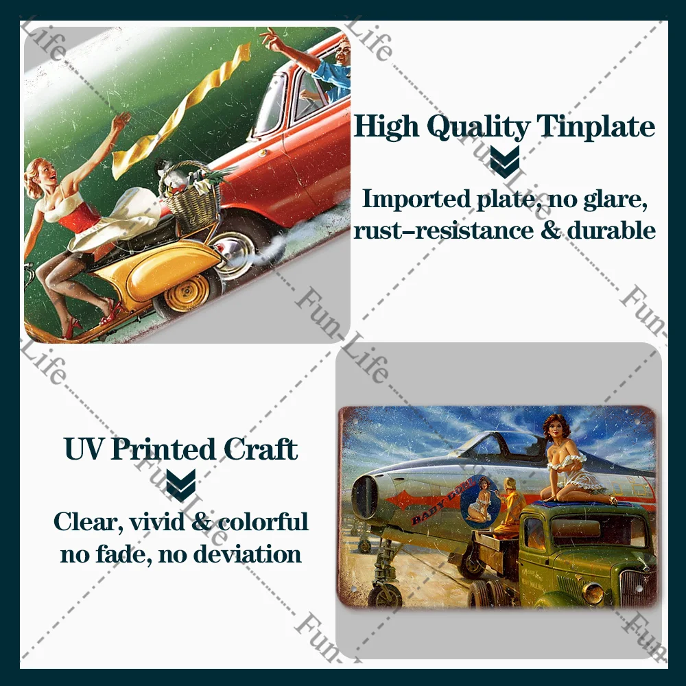 Beauty Girl Vintage Metal Poster Retro TinplateCompact Car Tin Signs Board Home Pub Bar Cafe Garage Wall Decor 20x30 CM