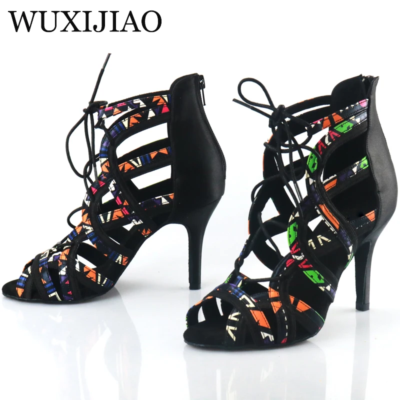 WUXIJIAO brand Latin dance high boots shoes soft sole shoes salsa ballroom ladies mesh dance shoes Cuba high heels