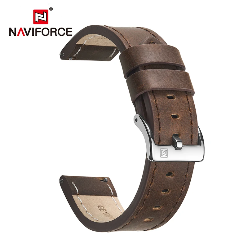 NAVIFORCE PU Leather Watchbands Dark Brown Black Blue Men Women 23mm Fashion Wrist Watch Strap Belt Stainless Steel Pin Buckle