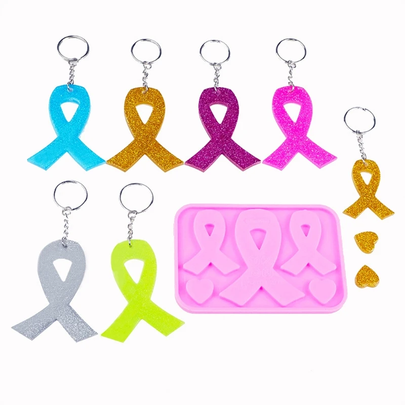 Handmade AIDS Cancer Awareness Bow Keychains Resin Mold Silicone Red Ribbon Bow Epoxy Resin Mold Jewelry Making Tools