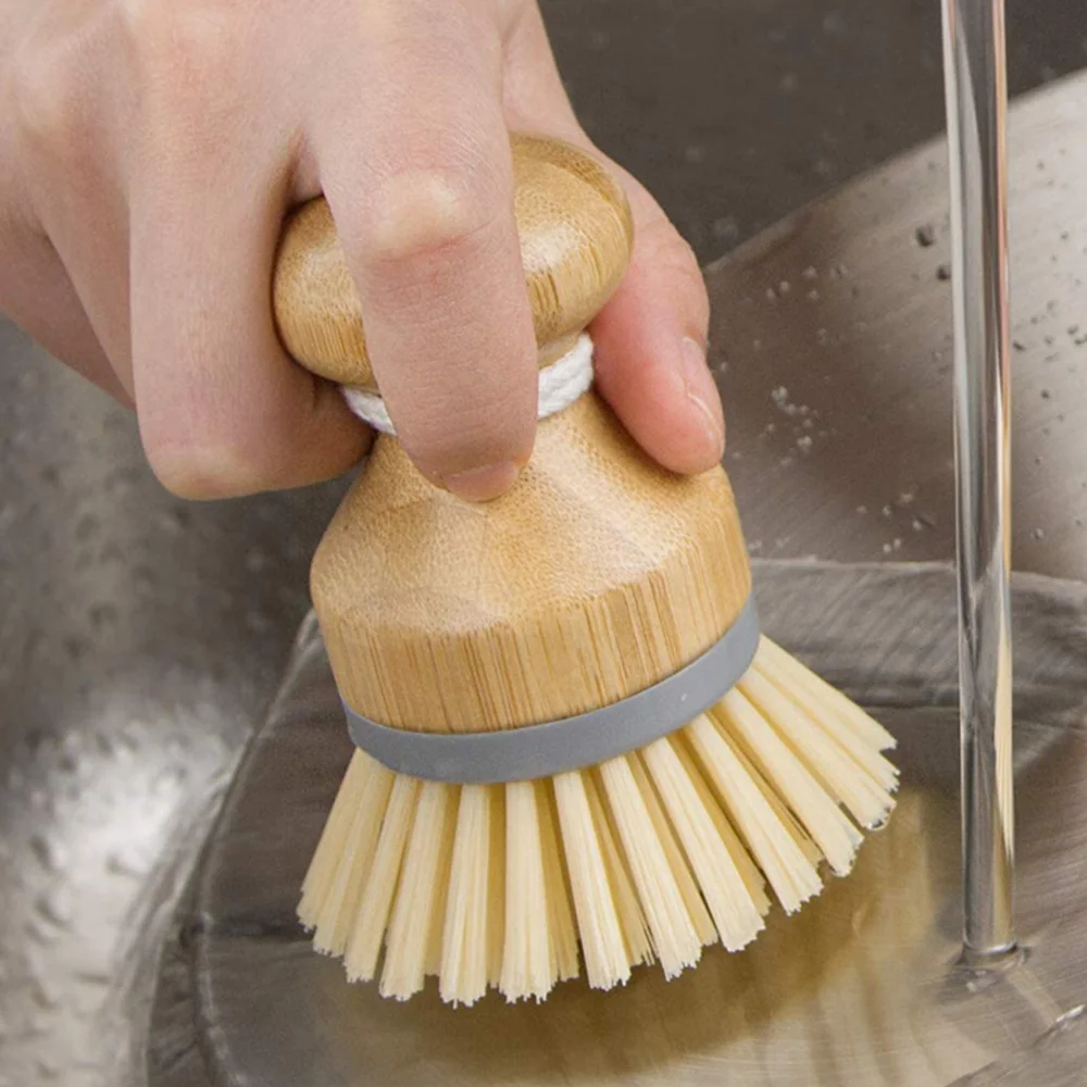 Wooden Bamboo Round Handle Cleaning Brush, Pot, Dish Bowl, Sink Stove Washing Brush, Kitchen Cleaning Tool, Easy Use, Convenient