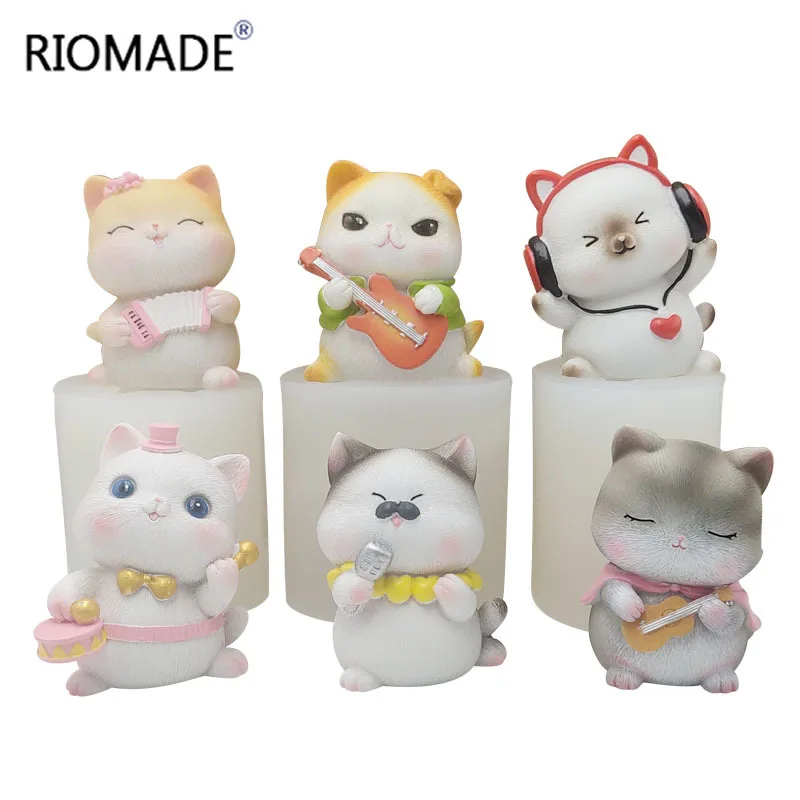 Music Series 3D Cute Cat Silicone Mold 6styles Kitten Chocolate Cupcake Fondant Cake Decorating Tools DIY Candle Plaster Mould