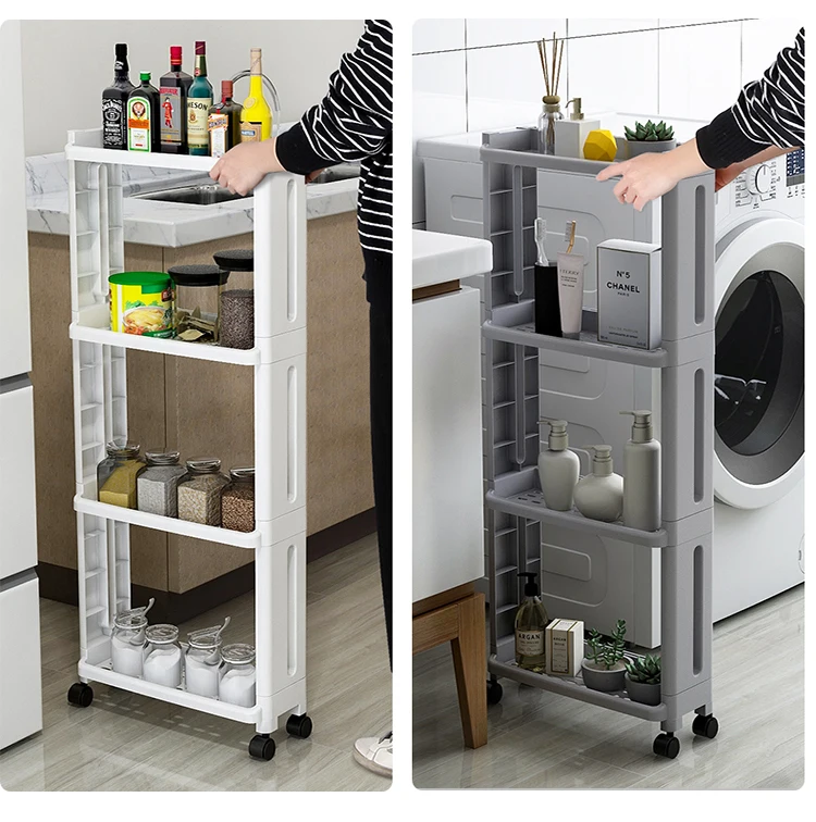 Küchen-Aufbewahrungsregal für Lebensmittel, Kühlschrank-Seitenregal, 2/3/4-lagig, abnehmbar, mit Rollen, Badezimmer-Organizer, Regal für Spalten, neu – Detail 4