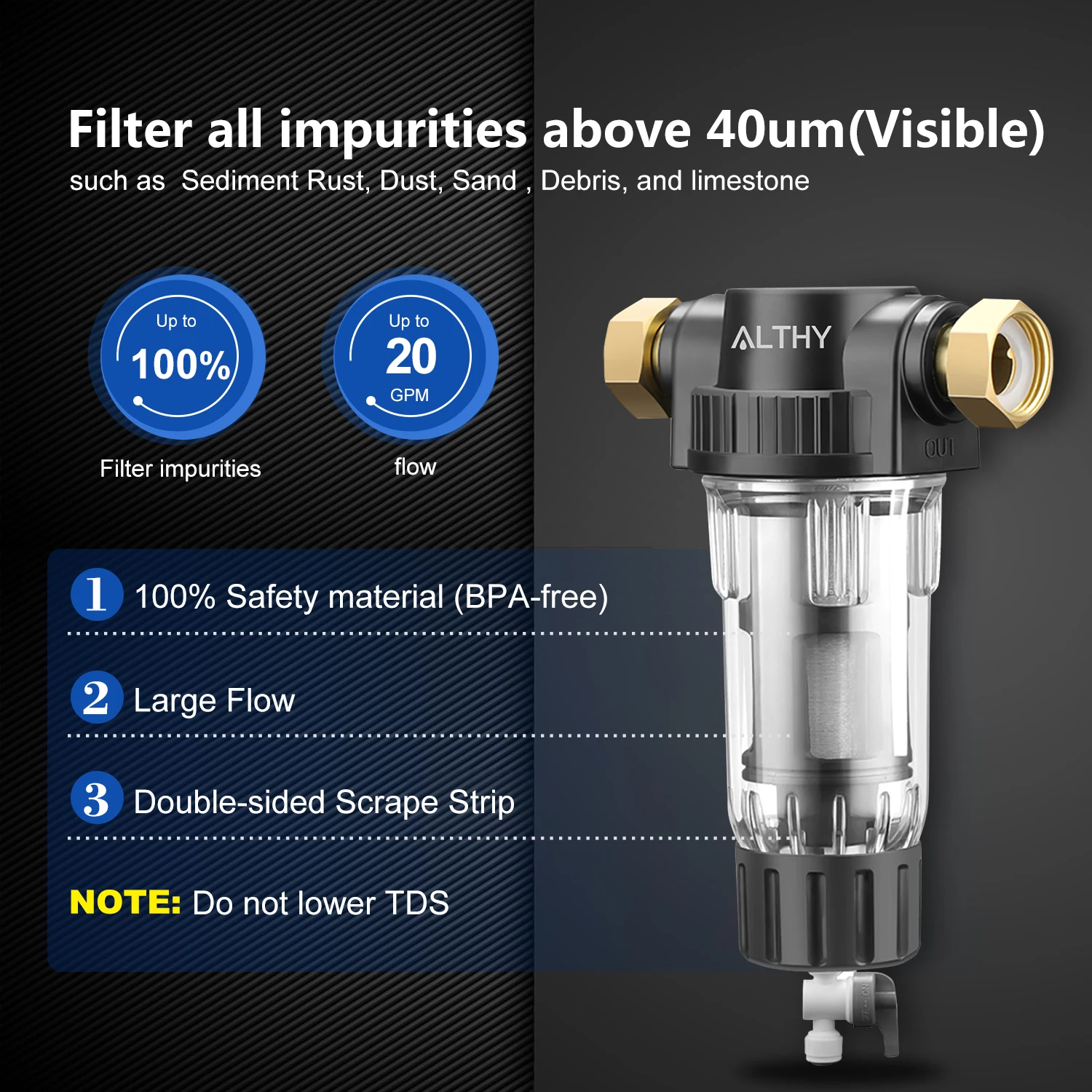 ALTHY Voorfilter Hele huis Spin Down Sediment Waterfilter Centrale voorfilter Purifier Systeem Terugspoeling Roestvrij stalen gaas