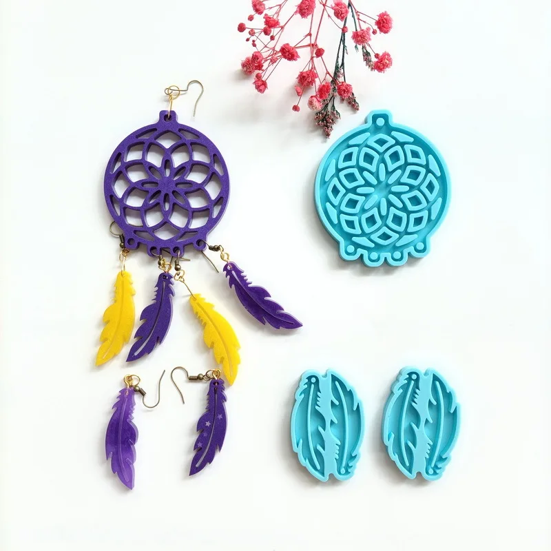 DIY Epoxy Epoxy Mould Dream Catcher Silicone Mould Feather Pendant Keychain Decoration Mirror Resin Mould