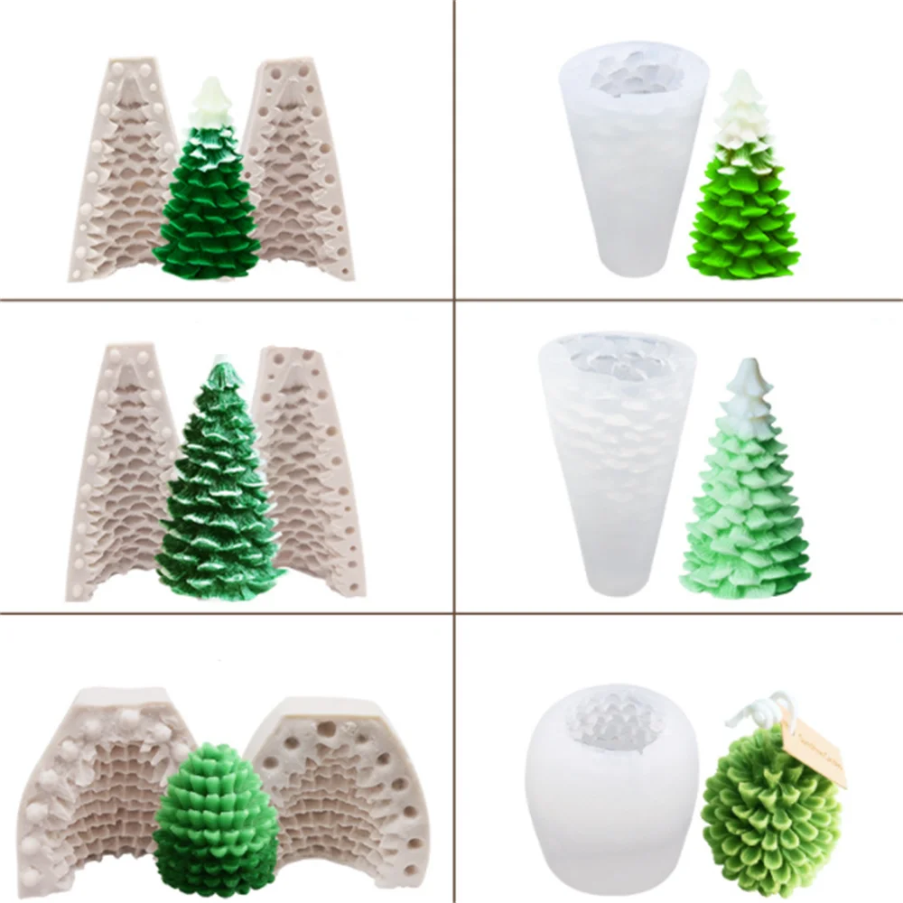 

3D Christmas Tree Candle Clay Soap Making Mold Silicone Cake Chocolate Baking Mould Resin Wax Moule Bougie Moldes De Silicona