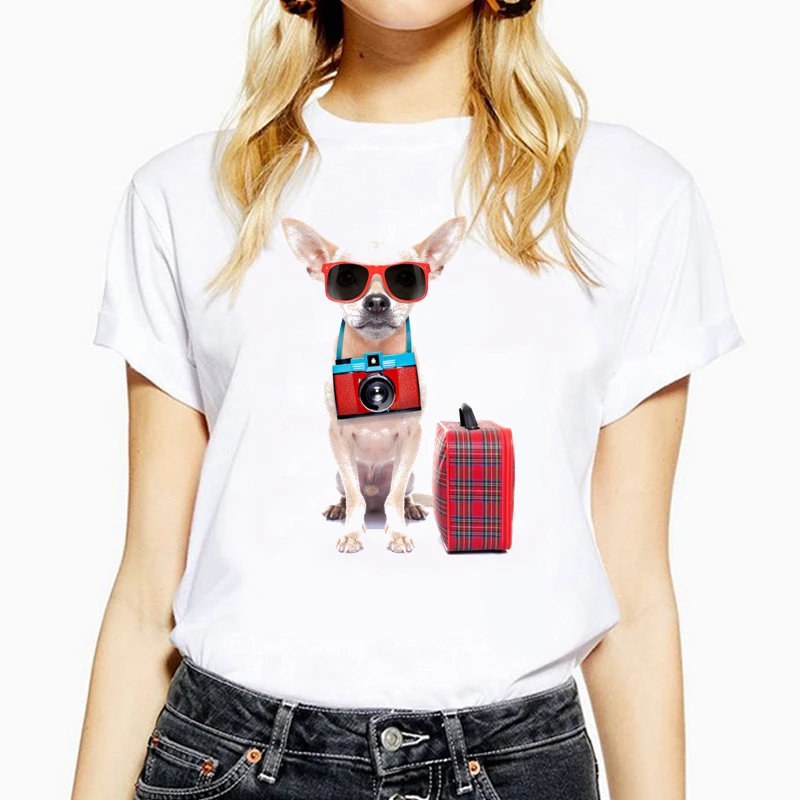 

Women t shirt Casual Summer Short Sleeved Funny t-shirt Cartoon image travel puppy Print Woman tops