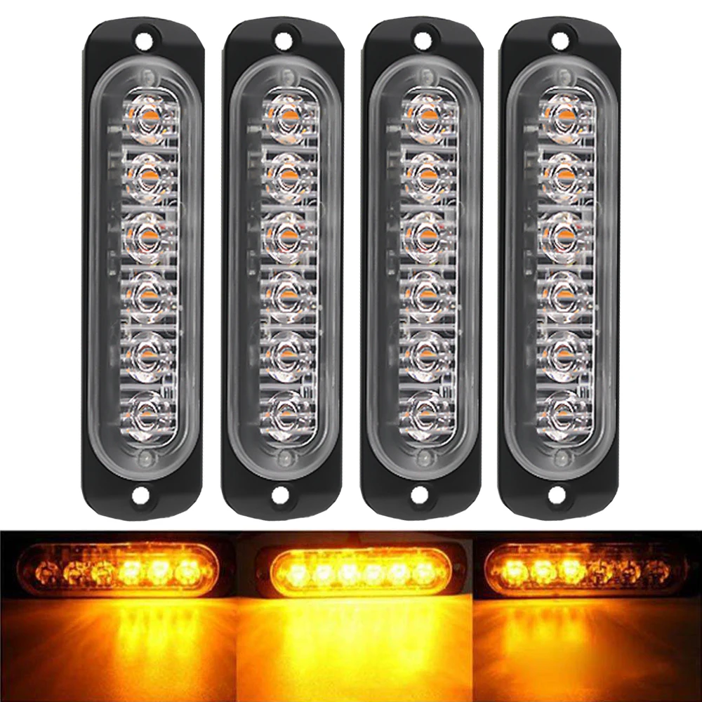 4pcs 12V-24V Car Truck Emergency Light Flashing Firemen Lights Car-Styling Ambulance Police Light Strobe Warning Light Amber