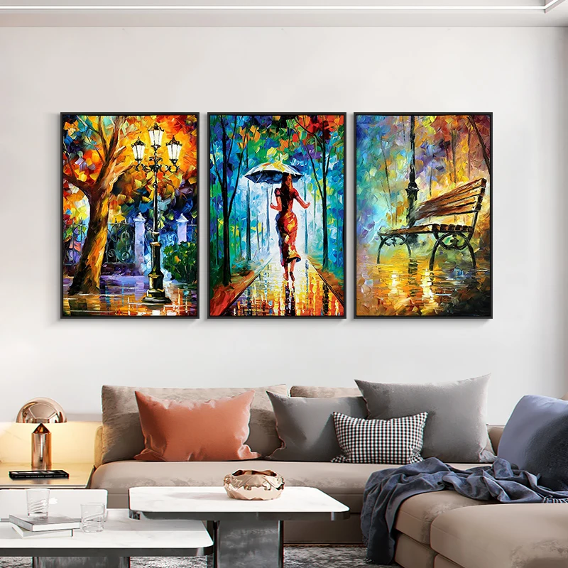 Abstract Landscape Wall Art Canvas Paintings Posters and Prints Forest Street Rainy Pictures for Living Rome Home Cuadros Decor