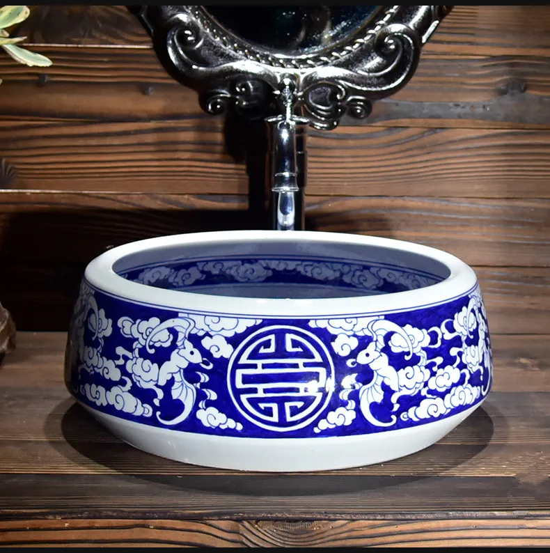 

Blue and white China Artistic Procelain art countertop Ceramic Lavabo Bathroom Sink china wash basin bathroom sinks