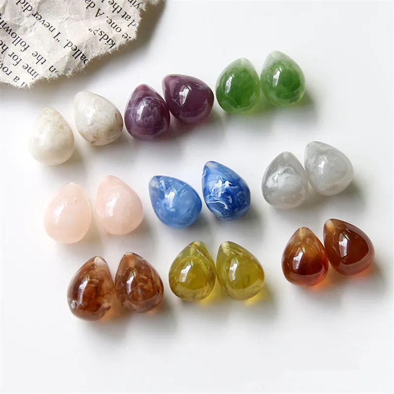 Wholeale 50pcs/lot color print geometry water drop shape resin beads diy jewelry earring/hair pendant accessory