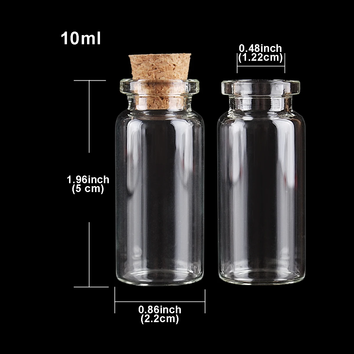100pcs 10ml Size 22*50*12.5mm Mini Glass Perfume Spice Bottles Tiny Jars Vials With Cork Stopper pendant crafts wedding gift