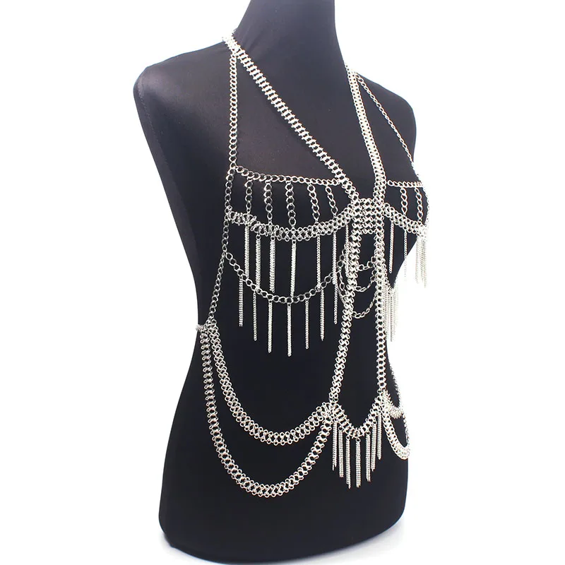 Wholesale Women Body Chain Fashion Gold Multilayer Tassel Bikini Necklace Jewelry Top Quality BY216