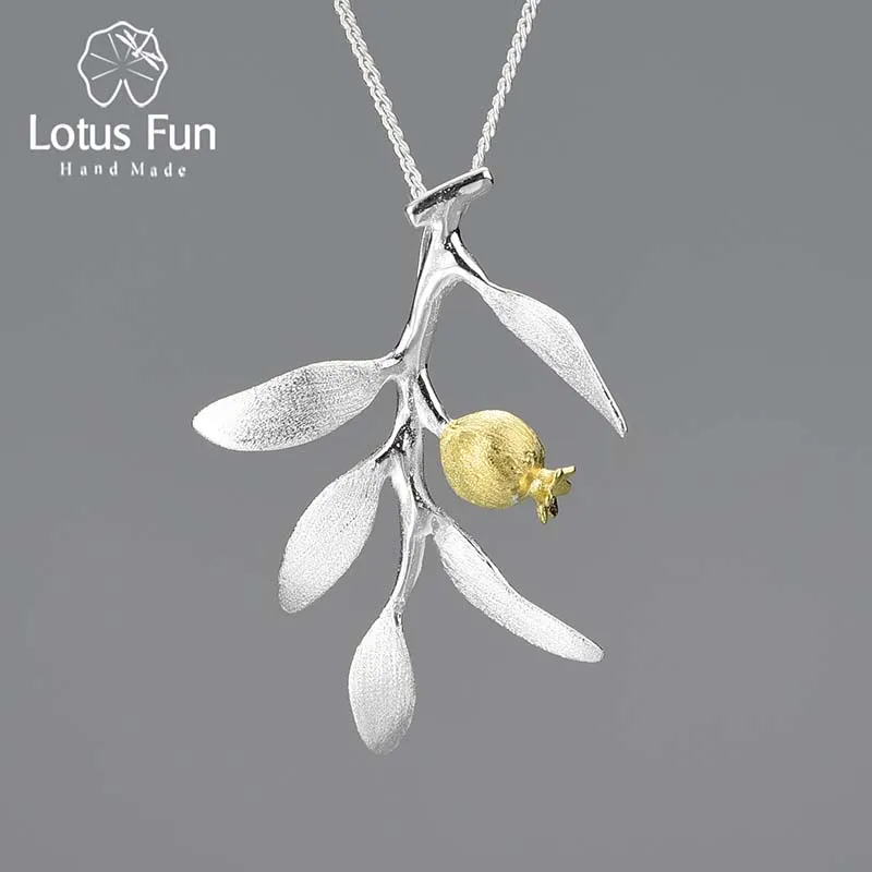 Lotus Fun Pomegranate Fruits Leaves Branch Pendants without Necklace for Women Real 925 Sterling Silver Original Fine Jewelry