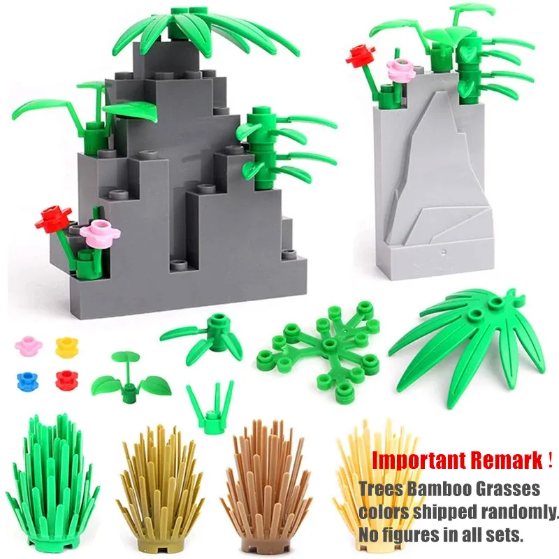 Flower Tree Plants Animals Building Blocks Rain Forest Parts Green Grass Jungle Bush DIY MOC Assemble Compatible Baseplate