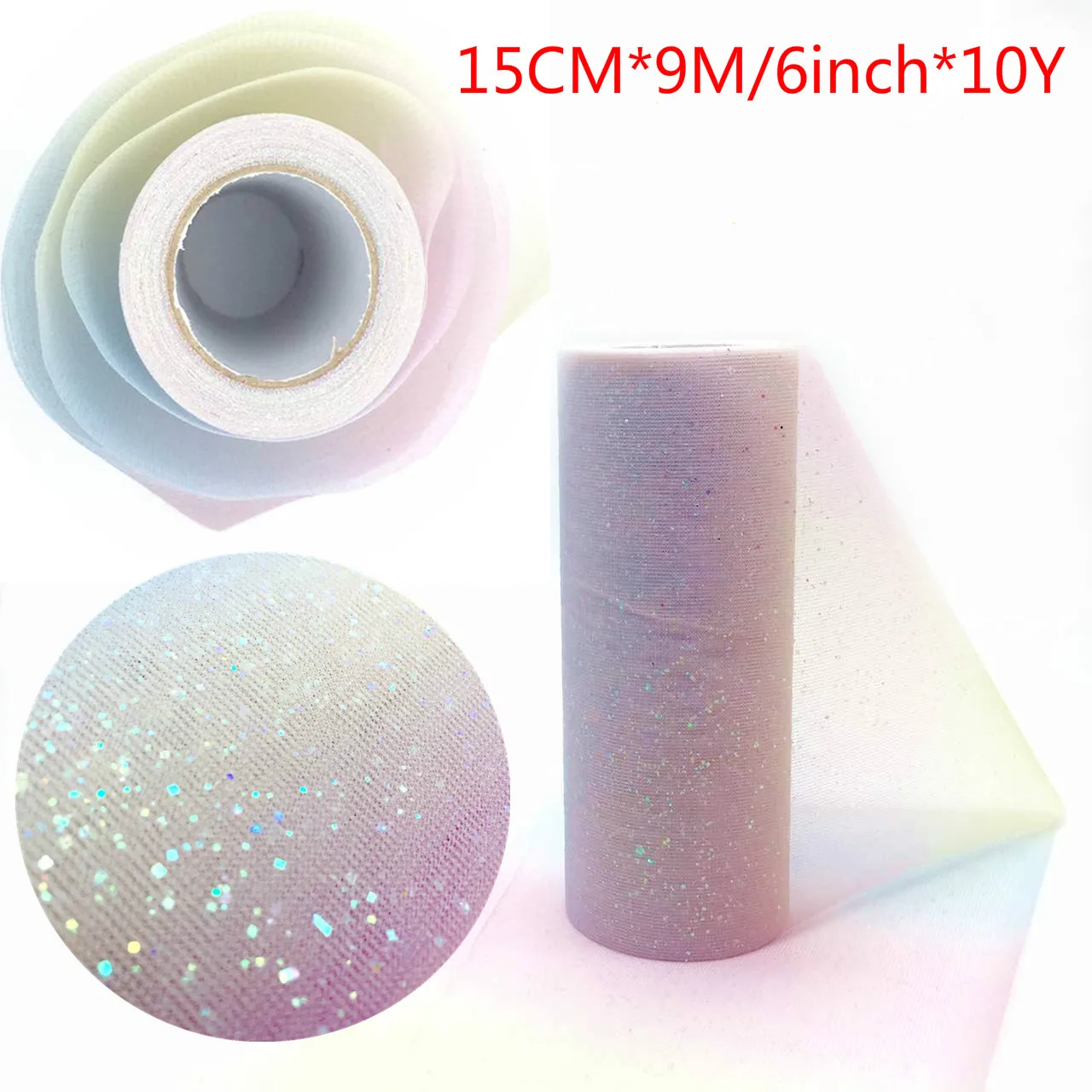 10Yard/roll Rainbow Glitter Tulle Roll Sequin Crystal Organza Sheer Fabric DIY Craft Gift Tutu Skirt Home Wedding Decoration