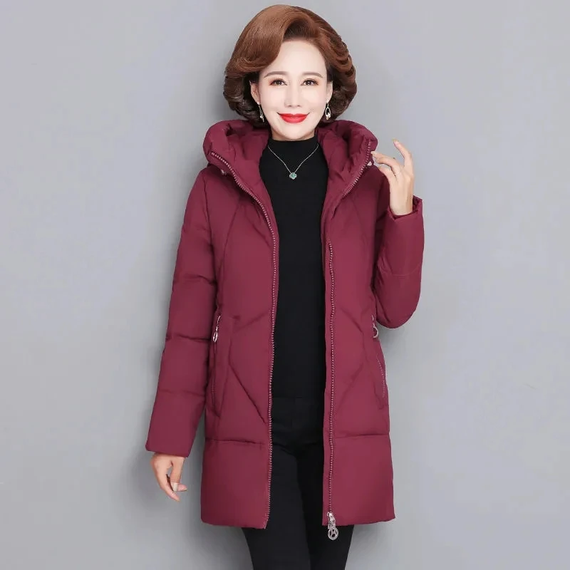 2022 New Winter Padded Jacket Mother Mid-Aged and elderly female Long Cotton-Padded Jacket Thick Parkas Mother Down Cotton Coat