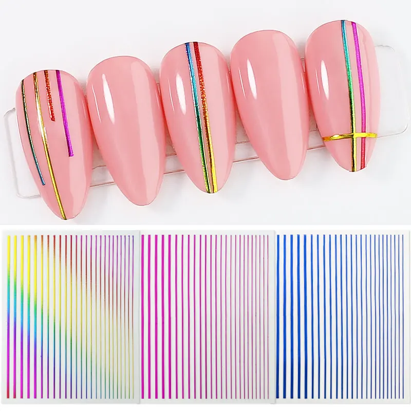 Parkson Nail Sticker Rainbow Color Decorative Lines 3D Gold Nail Sticker All For Manicure Stripe Lines Metal False Nails Design