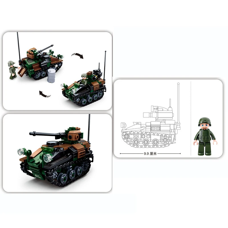 SLUBAN Deutsch Militär WIESEL 1 Airborne Tank Modell König MOC Bausteine Kit Armee Soldat Bricks Classic Toys Für Kinder jungen