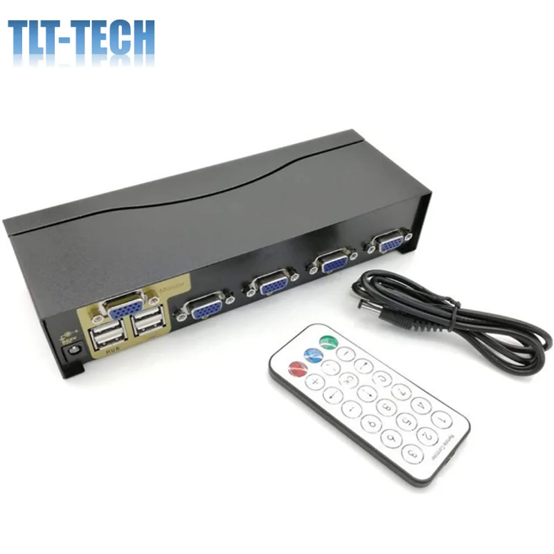 

USB VGA KVM Switch,KVM Switch 4-Port VGA 4 in 1 Out Projector Video Display Remote Control with 4 Original VGA Cable for Apple