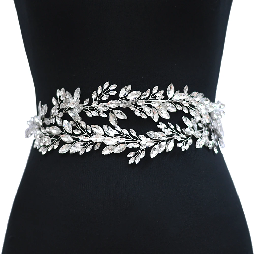 TOPQUEEN SH304 Bridal Decoration Belt with Rhinestones Crystal Wedding Dress Belt Party Sparkly Belts for Women Female Jeweled