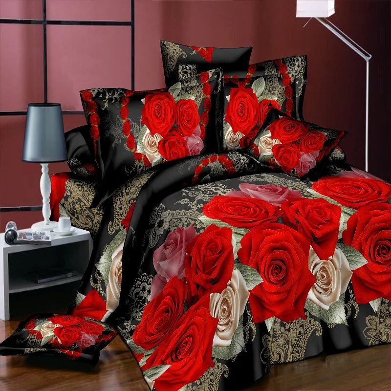 Imagem -02 - Rose Bedding Sets Soft Duvet Cover Lençol Fronha Reativa Printe 50 Bedclothes Queen Bed Linen Alta Qualidade Pcs 3d