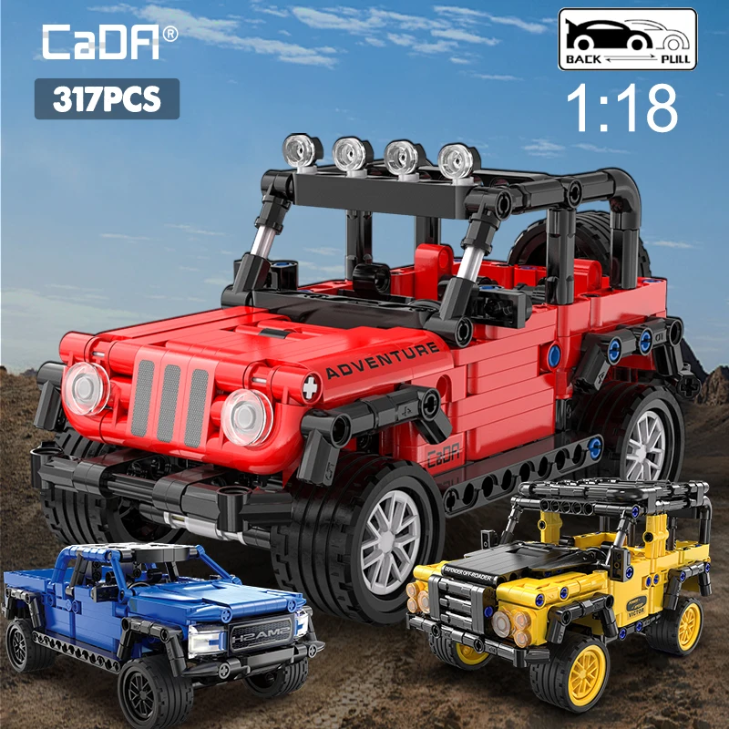 Cada 317Pcs City Compatible SUV Off-road Racing Car Building Block Pull Back Vehicle Brick Toys For Children Boys Gift